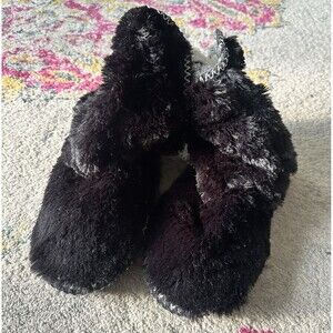 Dearfoams Bootie Slippers Total Comfort Black Gray Faux Fur Women's Size 7-8